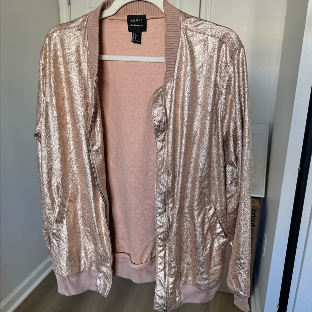 Sparkly Baby Pink/Champagne Bomber Jacket